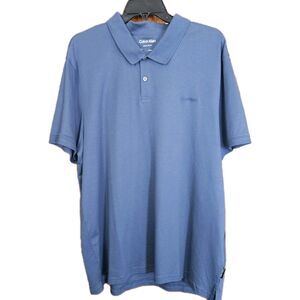 Calvin Klein Mens XL Blue Interlock Cotton  Classic Polo Shirt Liquid Touch NWT